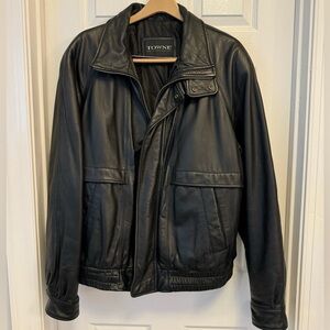 😎⭐️ SALE-Towne by London Fog Vintage Black Leather Bomber Jacket XL INSULATED